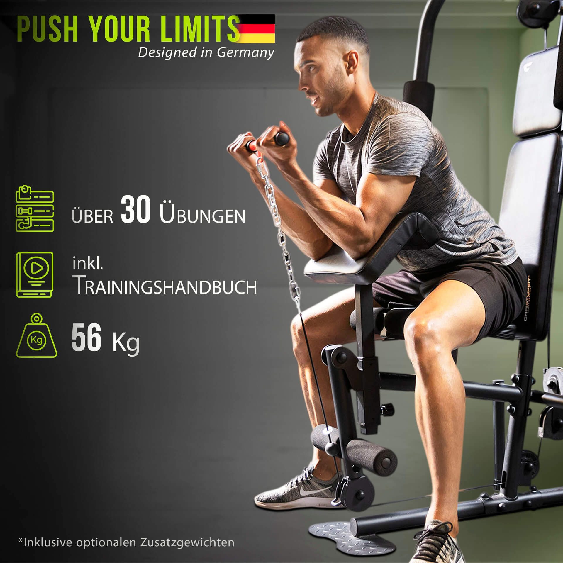 Christopeit Sport® Kraftstation SP 2000, 8 Gewichtsblöcke (Butterflystange, Latzug, Ruderfunktion und mehr), max. Benutzergewicht 120 kg, max. Trainingsgewicht 56 kg