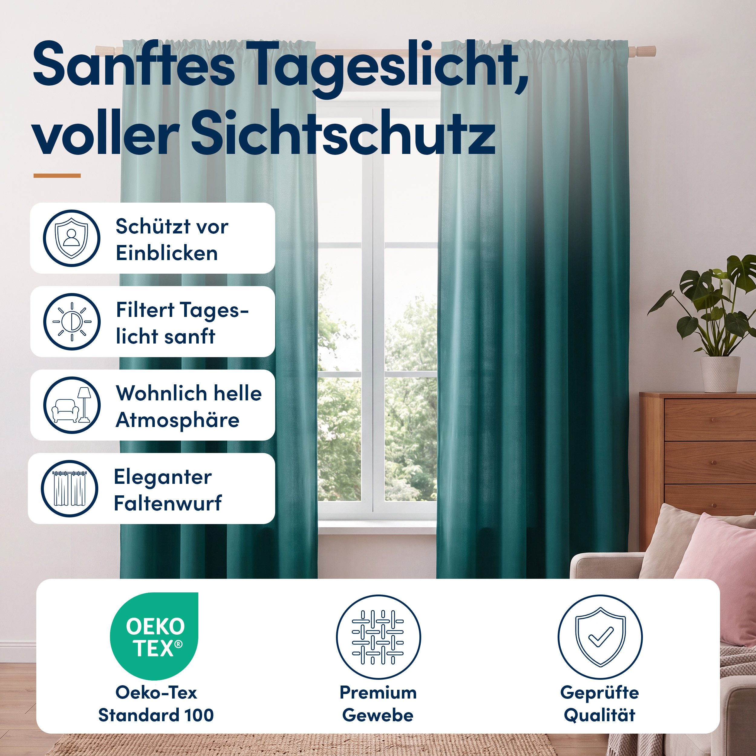 Stoffschmiede Gardine Blickdicht - Kräuselband & Ösen, Kräuselband – Bild 2 von 5