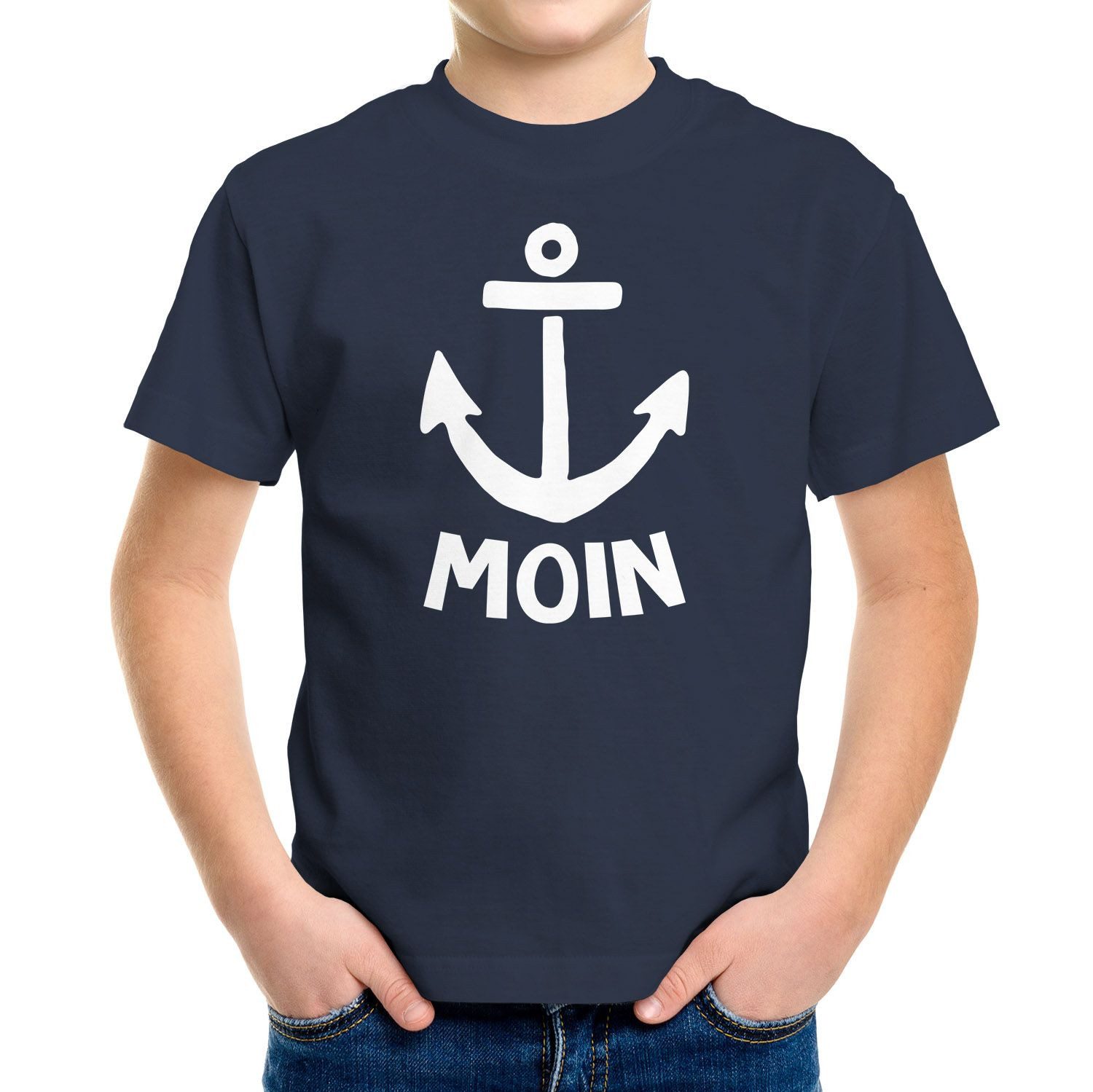 Print-Shirt Kinder T-Shirt Jungen Anker Motiv Spruch lustig Nordisch Maritim Moin