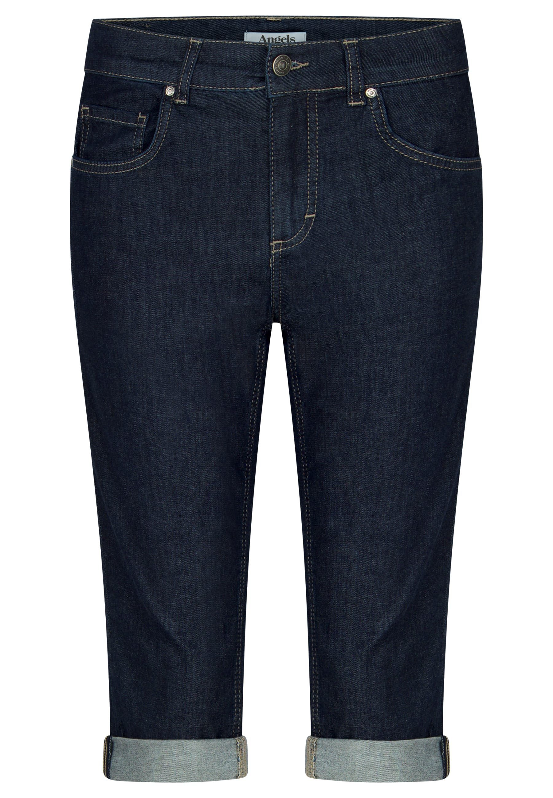 ANGELS 5-Pocket-Jeans Jeans Capri TU blau mit Used-Look mit Label-Applikationen