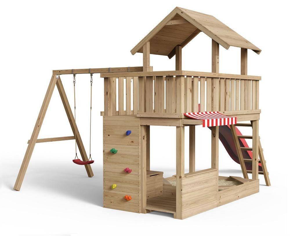 SCHEFFER Outdoor Toys Spielturm Mia Rot, naturbelassenes Lärchenholz