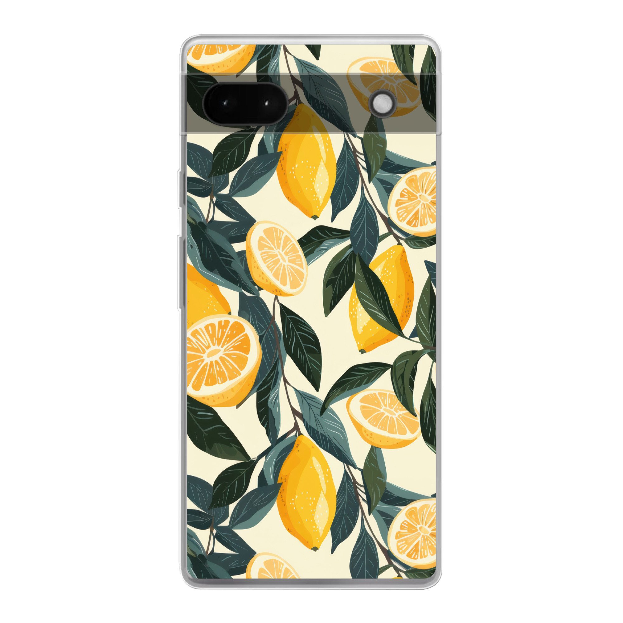 MuchoWow Handyhülle für Google Pixel 6a Zitronen - Früchte - Blätter - Gelb - Grün - Beige, Phone Case, Silikon, Schutzhülle Dünn