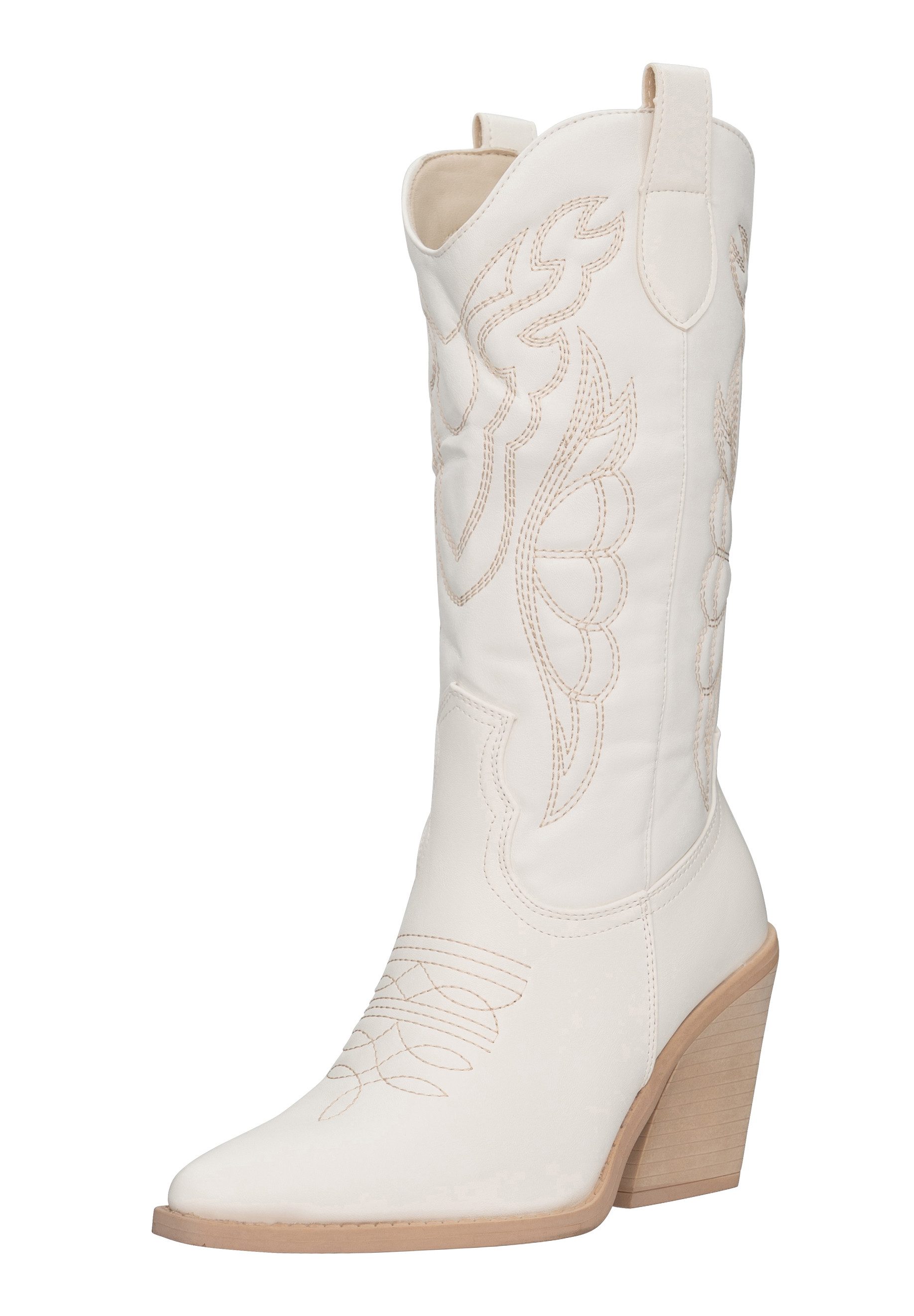 Salinyang Damen Cowboy Boots in Lederoptik mit Stickerei & Blockabsatz Stiefel