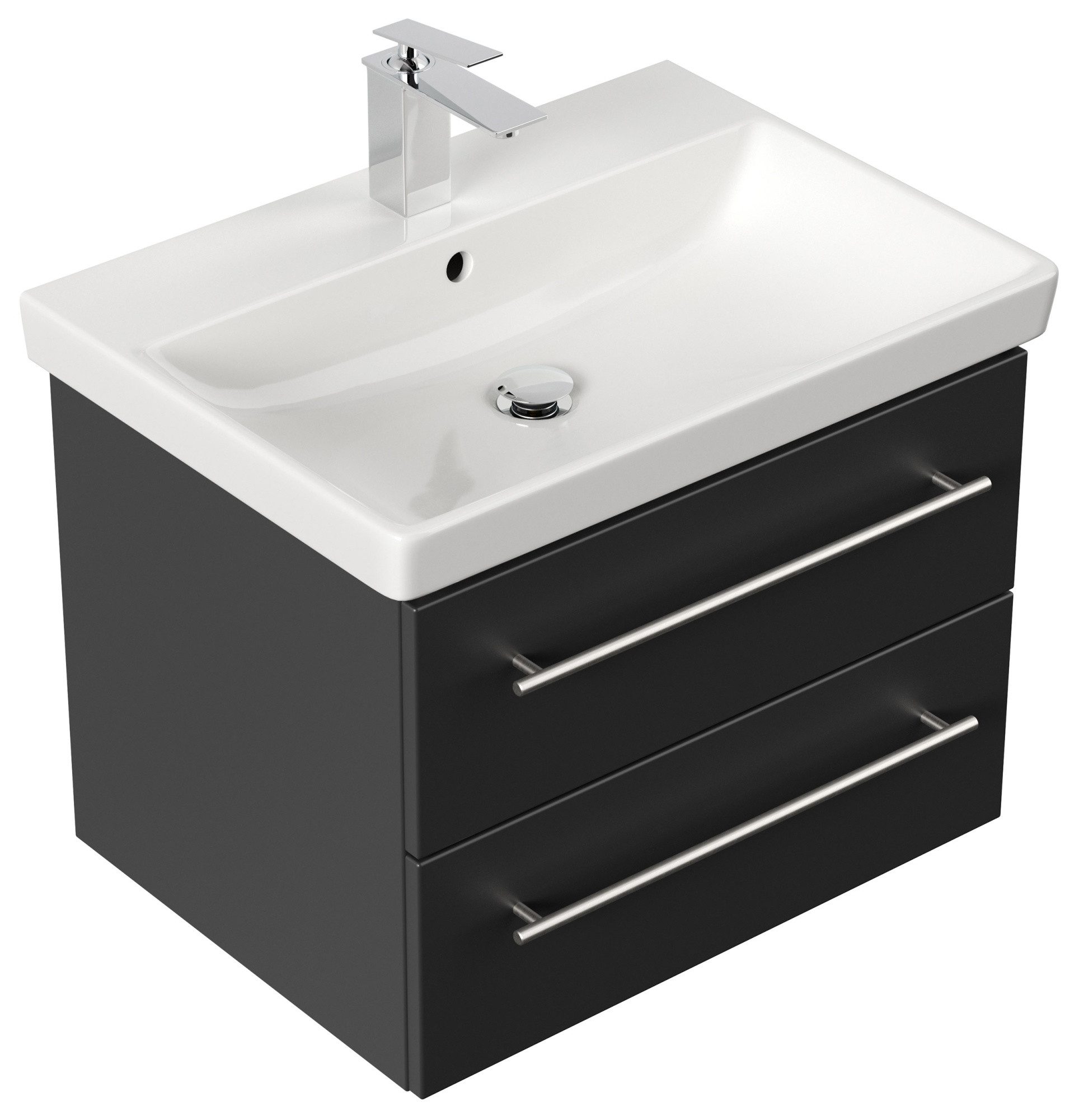 Magnolia Home Waschtisch Badmöbel mit Villeroy & Boch Avento Waschbecken 65 cm SoftClose schwar