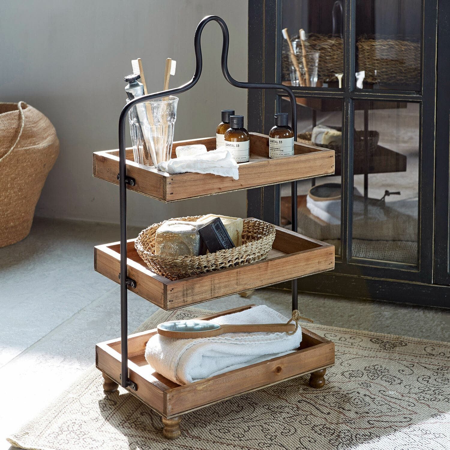 Mirabeau Etagere Etagere Lasse braun/schwarz, Mangoholz (mangifera indica), Gestell: Eisen