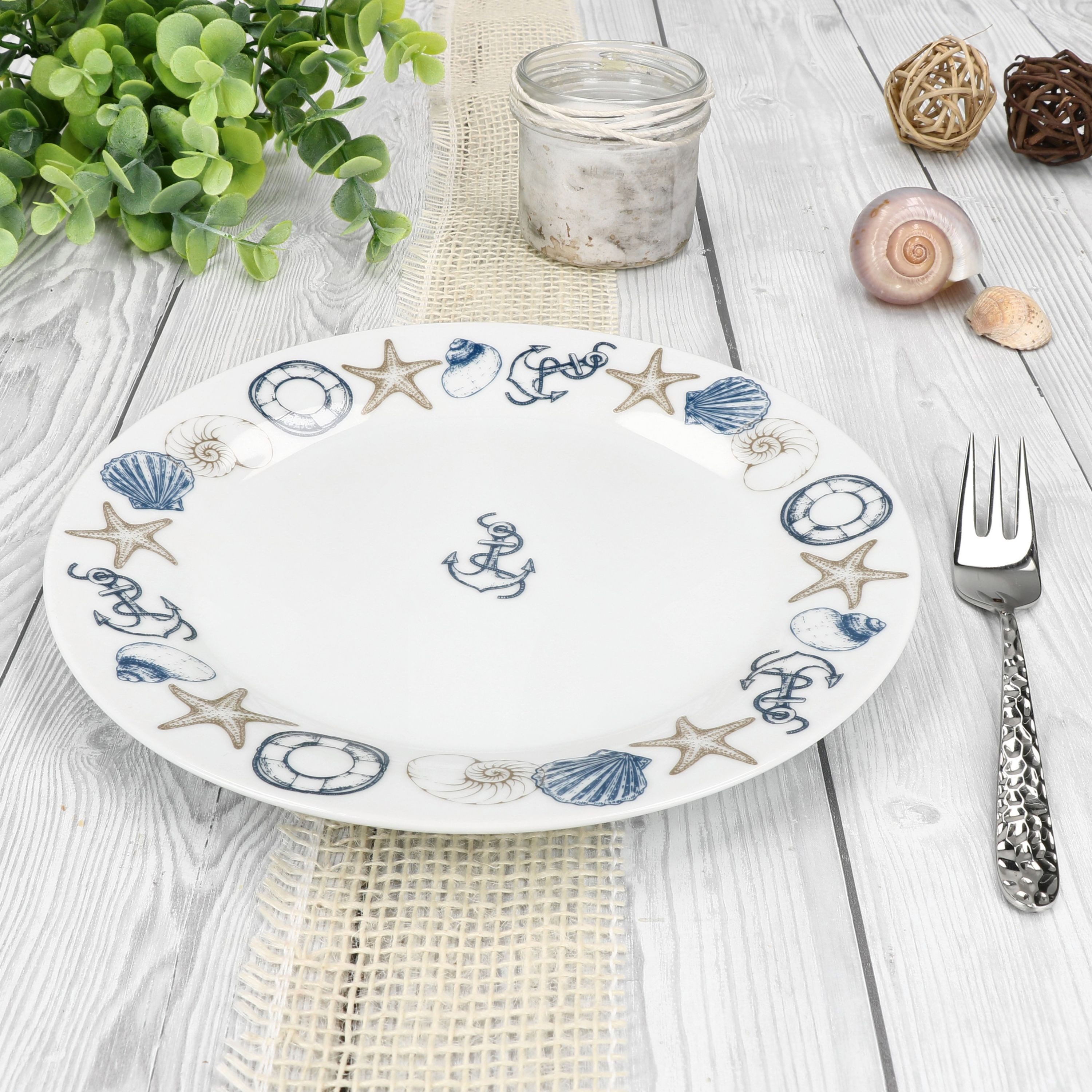 MamboCat Frühstücksteller Neptun 6er Set Kuchenteller Porzellan Dessert-Teller maritim Anker