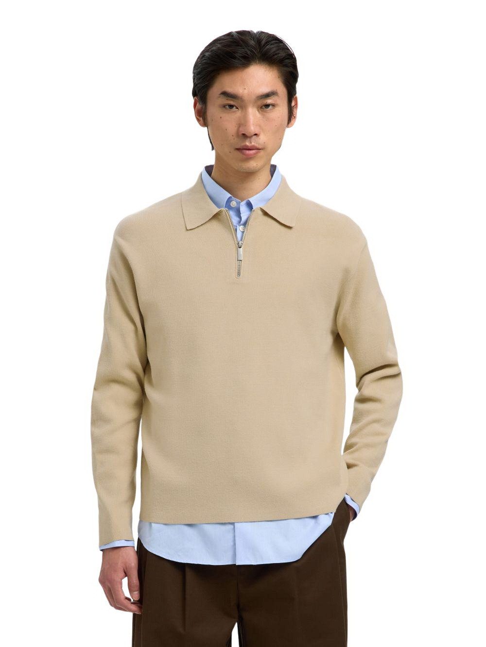 SELECTED HOMME Strickpullover SLHTELLER FN RELAXED HALF ZIP POLO aus Viskosemix
