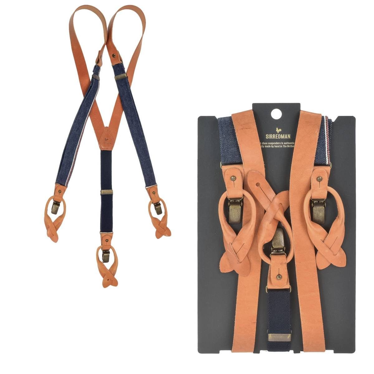 Sir Redman Подтяжки "Candiani" Blue Legacy Holländer Y-Form Leder, 25mm Trägerbreite, 130cm lang, Herren, braun