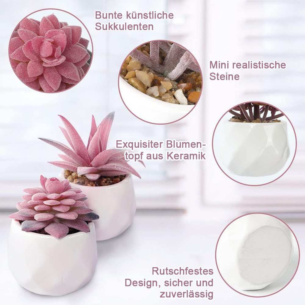 Kunstblume Künstliche Sukkulenten Pflanzen, 4 Stück Klein Mini Kunstpflanze günstig online kaufen