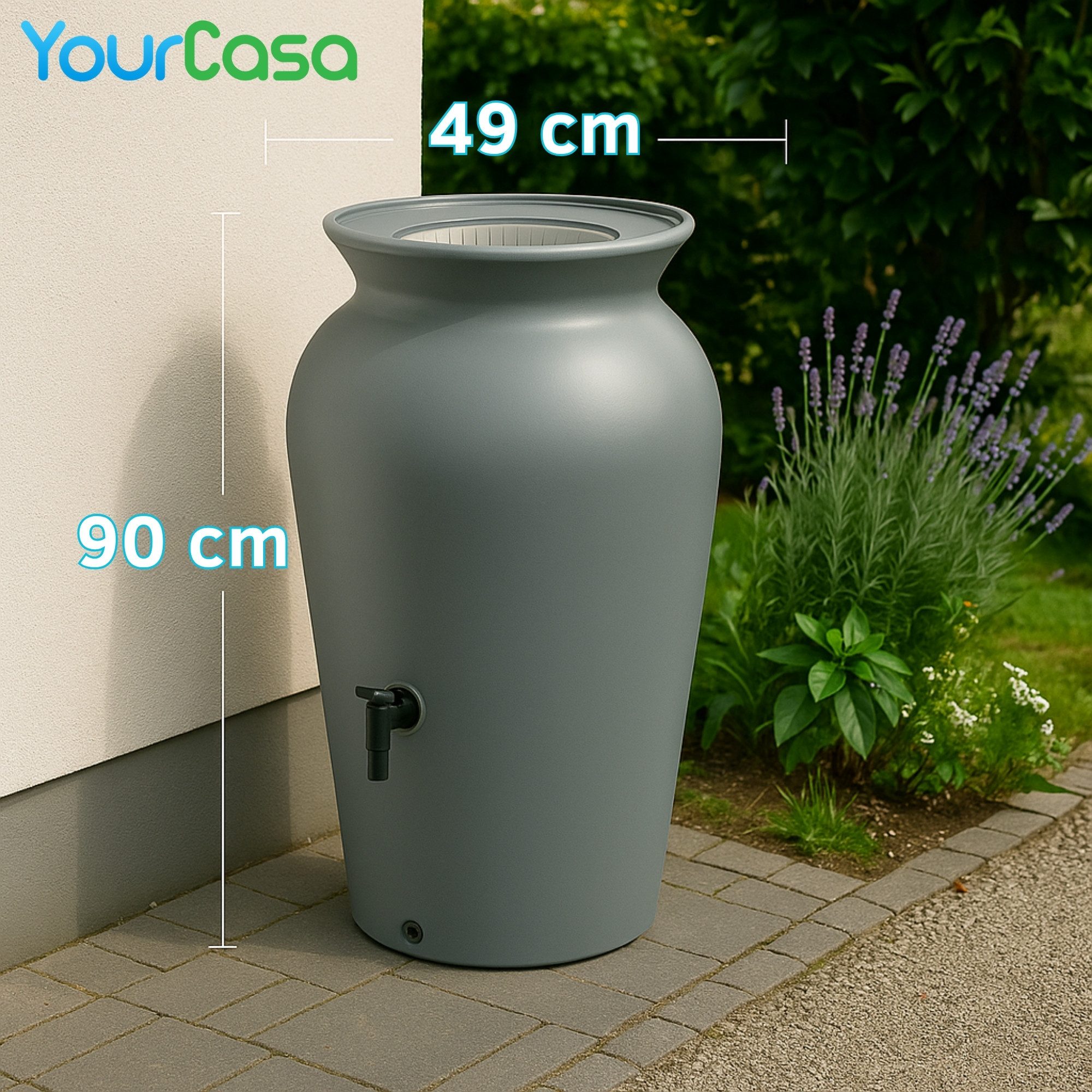 YourCasa Regentonne 120-230 Liter [DropCatcher] mit Filterkorb, 120 l, Frostsicher, Filterkorb, Wasserhahn