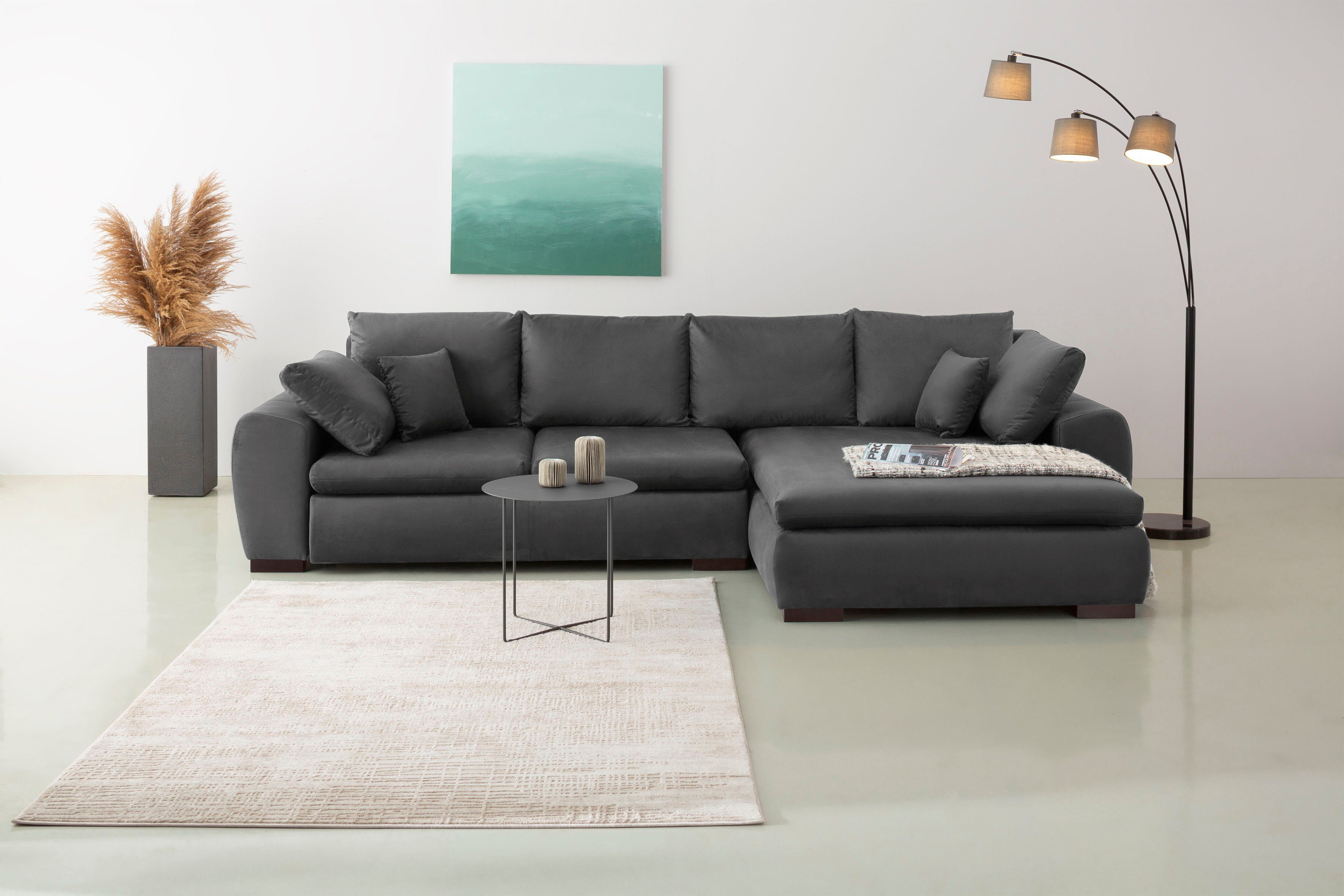 Home affaire Ecksofa Cara Mia L-Form, B: 325 cm, XXL-Sofa mit 4 Zierkissen, mit Schlaffunktion & Bettkasten, Liegefl. 145x270 cm