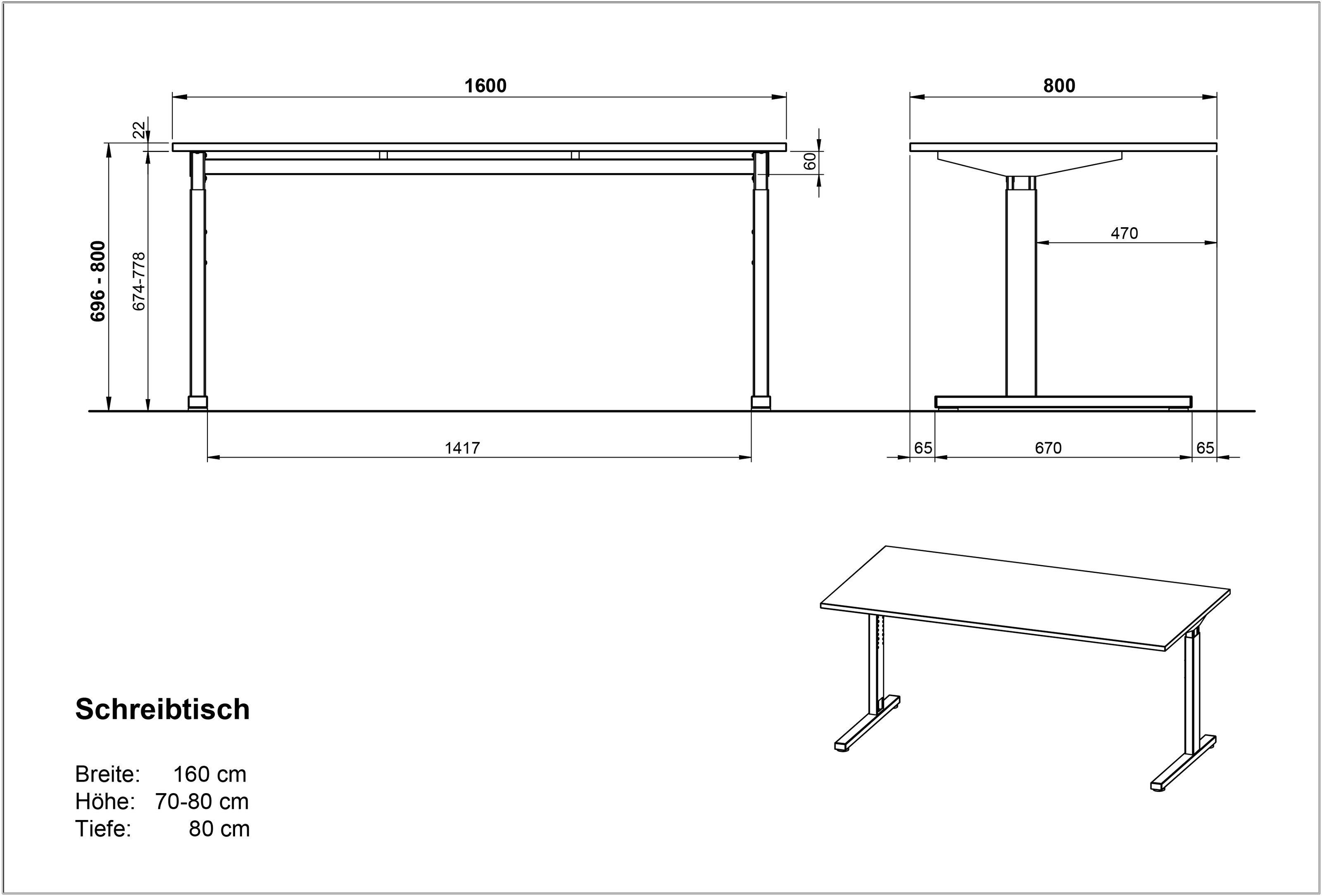 cm), grau, 160x80x80 416 silber (BxHxT: möbelando Schreibtisch in