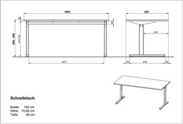möbelando Schreibtisch 416 (BxHxT: 160x80x80 cm), in grau, silber