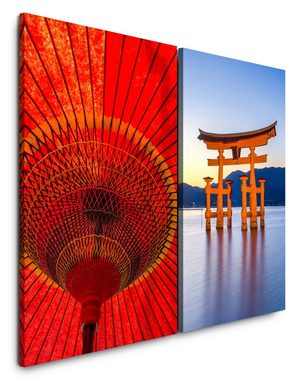 Sinus Art Leinwandbild 2 Bilder je 60x90cm Itsukushima-Schrein Japan Asien Fernost Papierschirm Meditation Ruhe