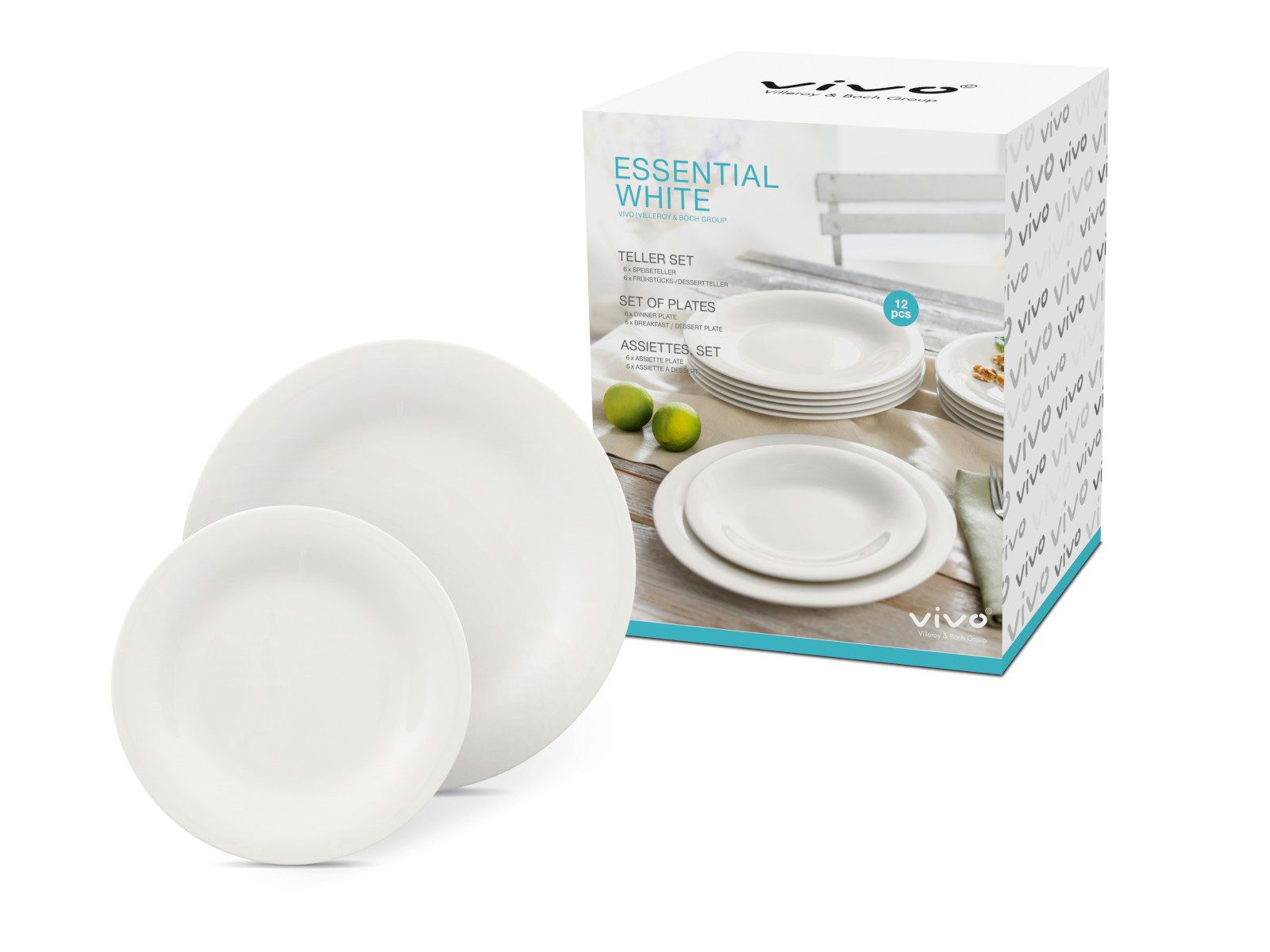 vivo Villeroy & Boch Group Teller-Set Essential White Teller Set 12tlg, Premium Porcelain