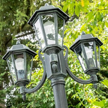 hofstein Außen-Stehlampe »Parco« Außenleuchte Kandelaber in antikem Look, ohne Leuchtmittel, Aluguss in Schwarz/Grün mit Milchglas-Scheiben, E27, IP44