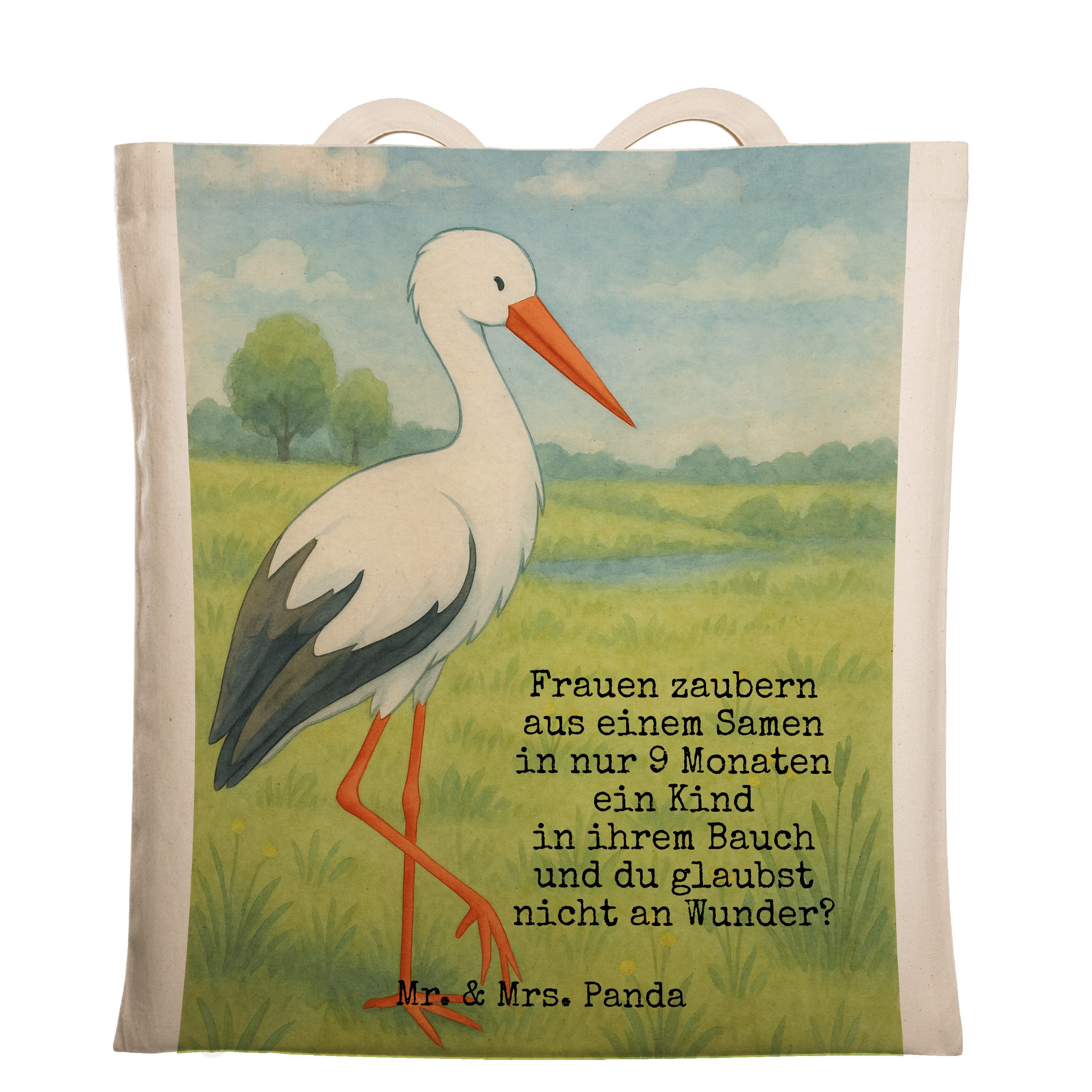 Mr. & Mrs. Panda Tragetasche Storch Design, Schultasche, Weiß, Schwangerschaft, dokumententasche, (Packung), Beutel beutel baumwolle einkaufsshopper