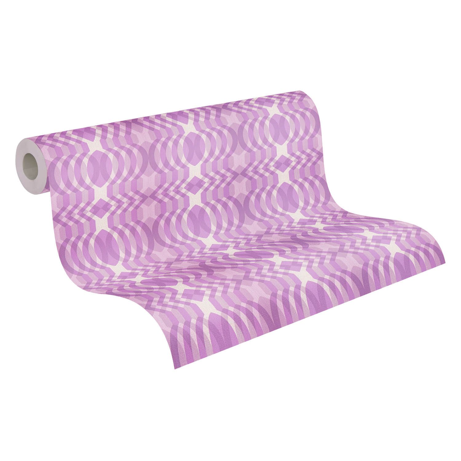 Profhome Vliestapete 395343-GU Retro Tapete grafisch matt lila violett creme-weiß, geprägt, (1 Rolle, 4,51 qm), heißgeprägte Vliestapete, flieder