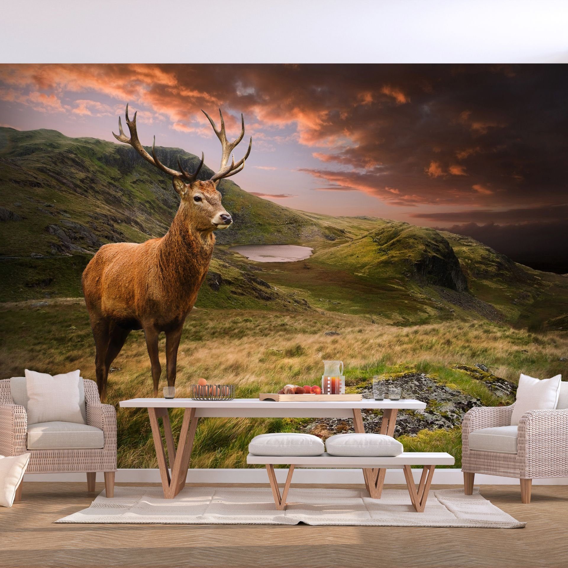 KUNSTLOFT Vliestapete Deer on Hill 1x0.7 m, halb-matt, lichtbeständige Design Tapete