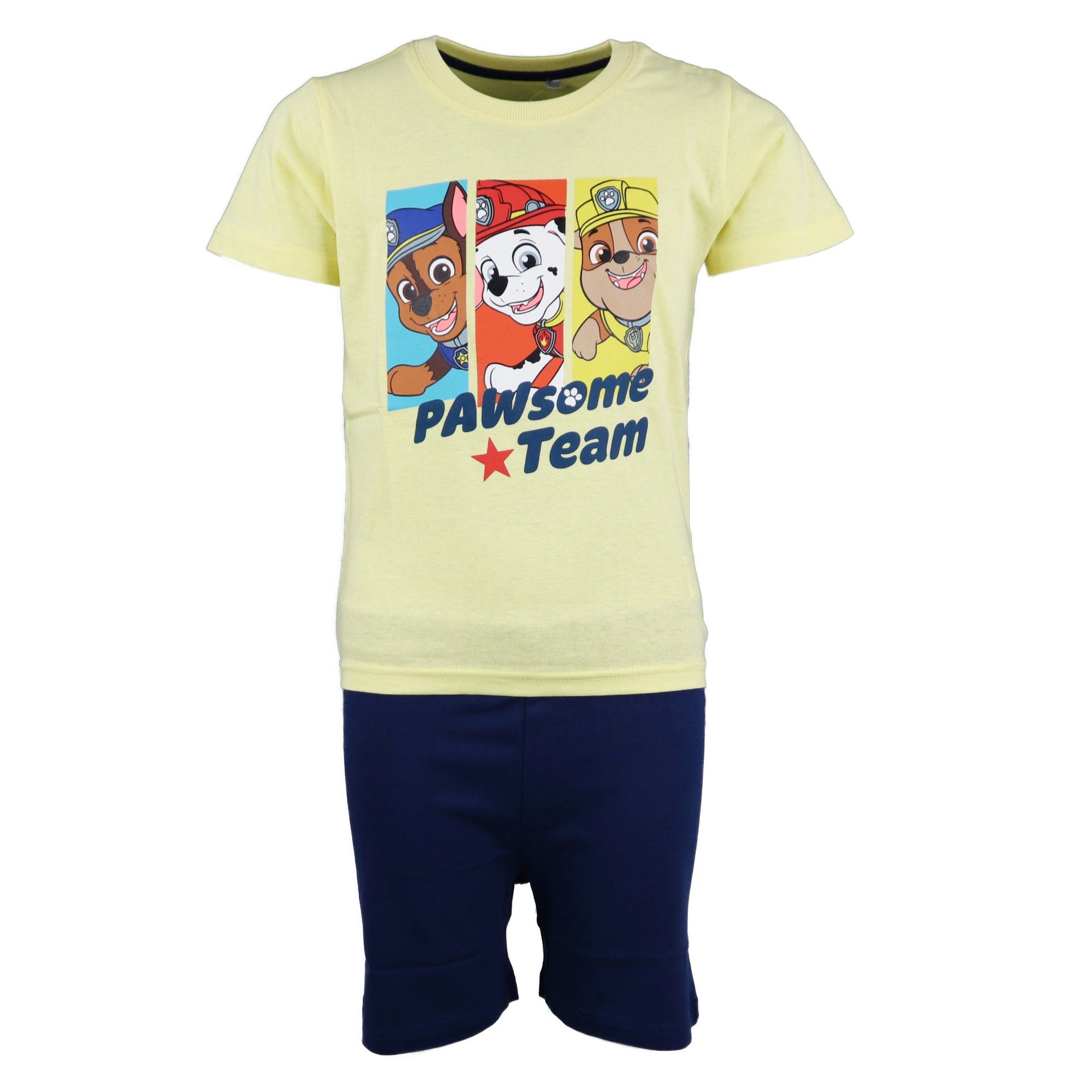 PAW PATROL Pyjama Jungen Kinder Schlafanzug Gr. 98 bis 128, 100% Baumwolle Gelb