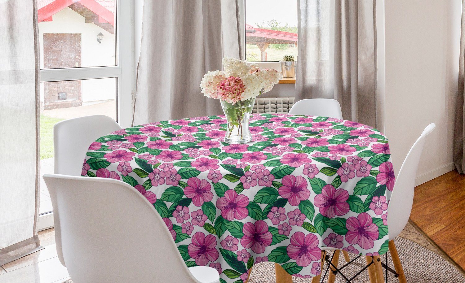 Abakuhaus Tischdecke Kreis Tischdecke Abdeckung für Esszimmer Küche Dekoration, Blumen Hibiscus und Plumeria Kunst