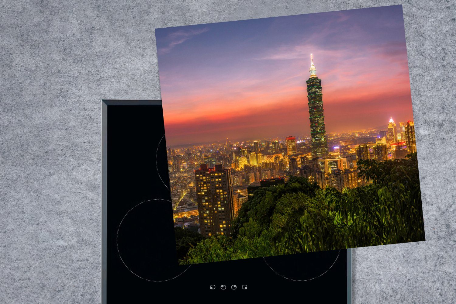 (1 MuchoWow 101 den Panoramablick asiatischen Taiwan, Taipei Arbeitsplatte Ceranfeldabdeckung, im tlg), Vinyl, auf cm, für küche 78x78 Herdblende-/Abdeckplatte