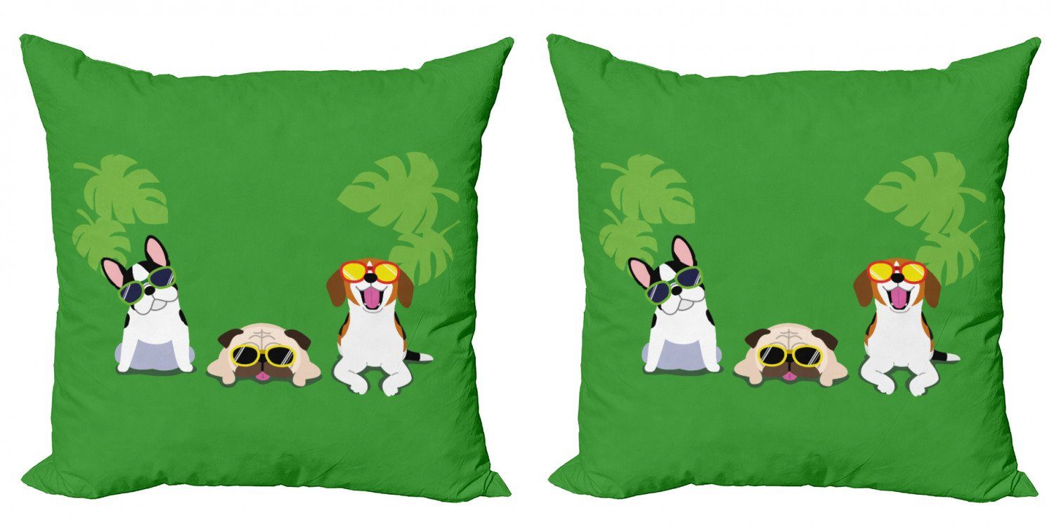 Kissenbezüge Modern Accent Doppelseitiger Digitaldruck, Abakuhaus (2 Stück), Lustig Sonnenbrillen und Monstera Hunde