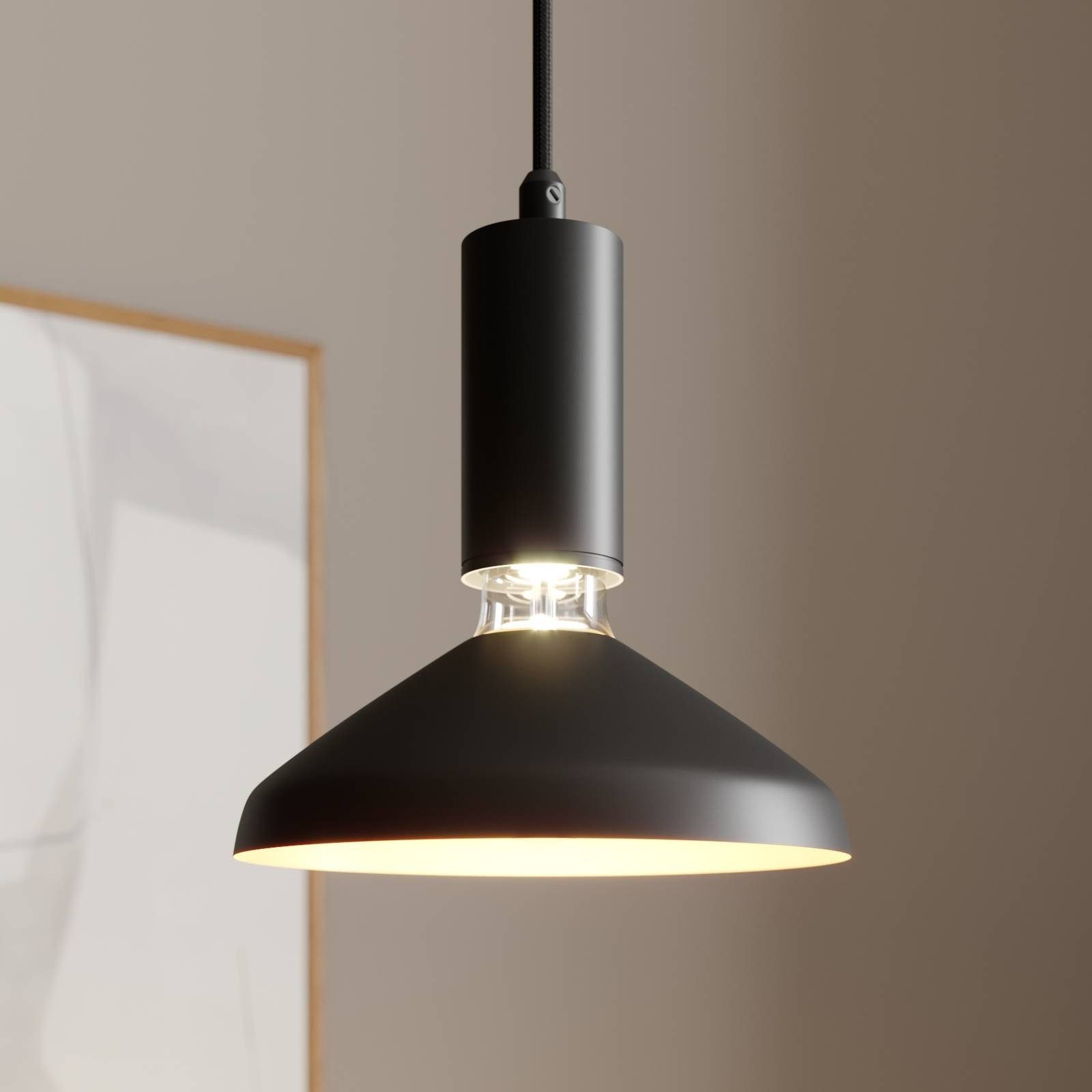 Arcchio Hängeleuchte Jaika, dimmbar, Leuchtmittel nicht inklusive, Modern, Aluminium, Metall, Schwarz, gold, 1 flammig, E27, Deckenlampe