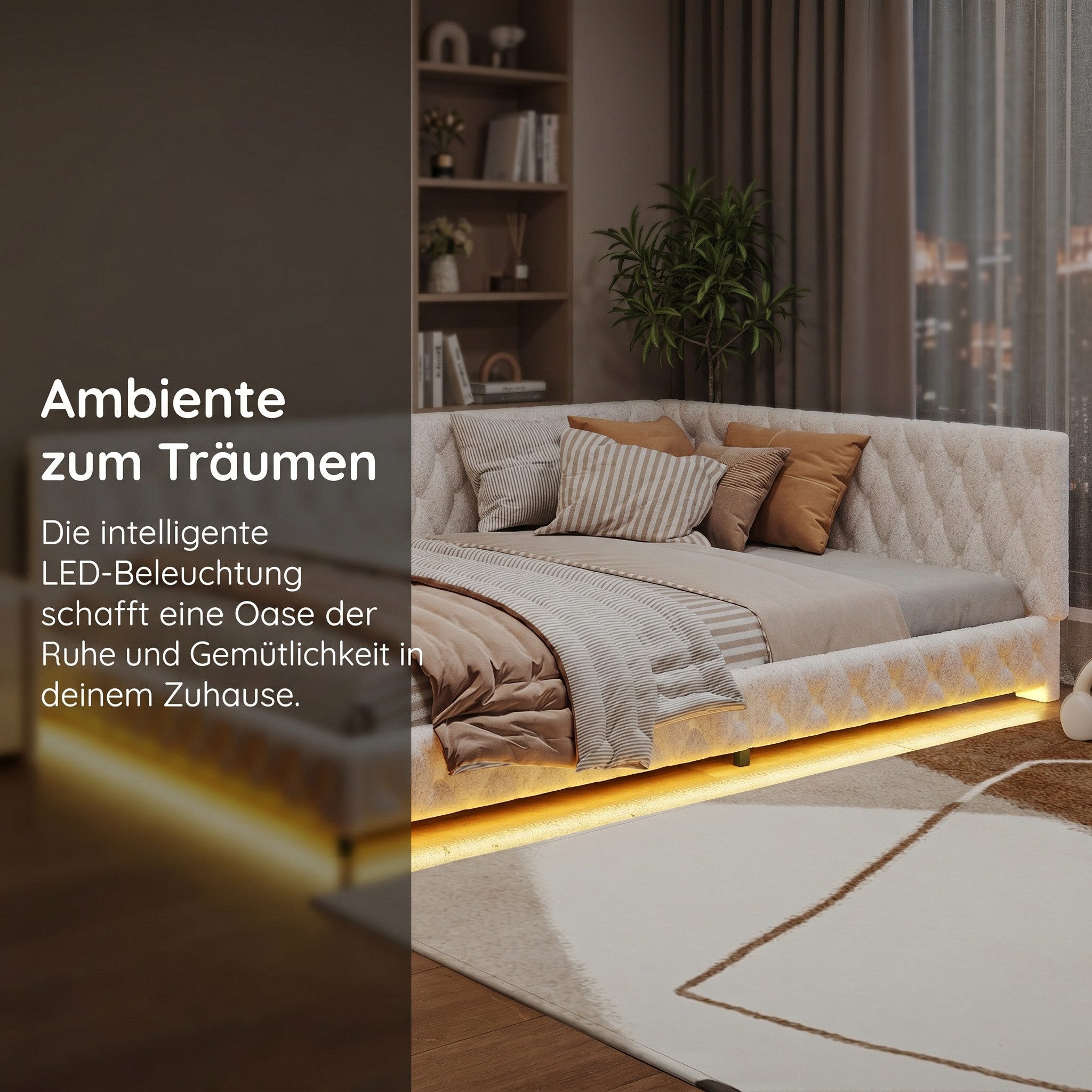 PXloue Polsterbett Daybett Tagesbett, Schlafsofa,Mit LED-Beleuchtung und USB-Ladeanschluss,140x200 cm
