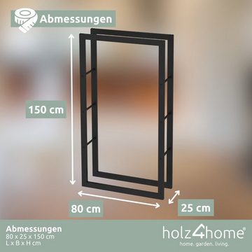 holz4home Mehrzweckregal Kaminholzregal, Metall, Schwarz, Größe:150x25x80cm, Brennholzregal