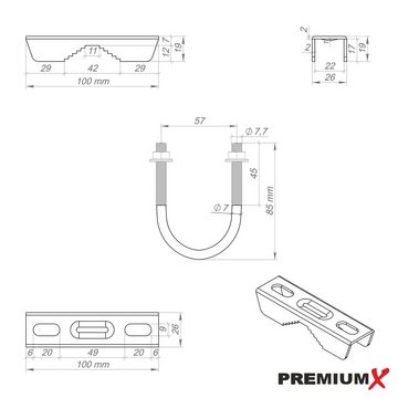 PremiumX Dachsparrenhalter Montage Set feuerverzinkt 1m Blei Abdeckung SAT-Halterung