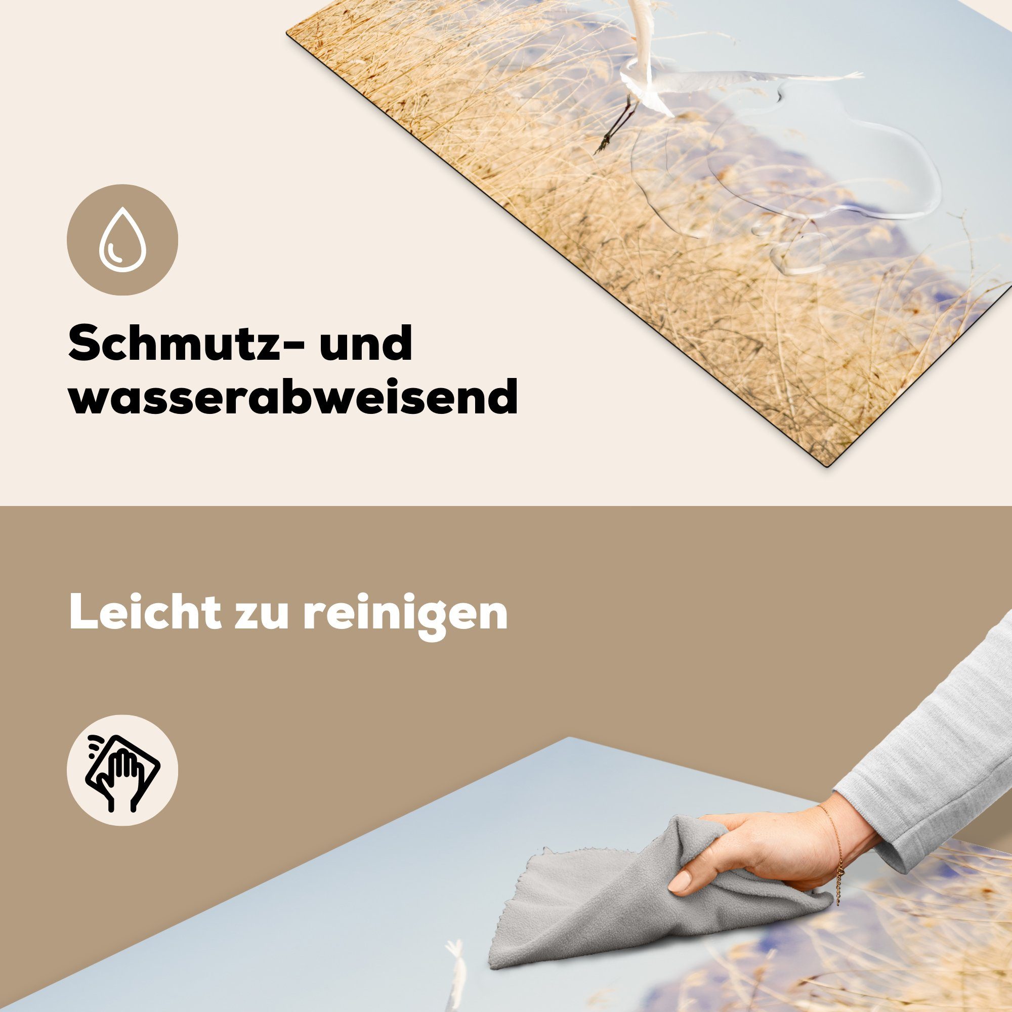 Schutz für weg, cm, Ceranfeldabdeckung die Induktionskochfeld Silberreiher (1 Herdblende-/Abdeckplatte Vinyl, MuchoWow tlg), küche, fliegt 81x52