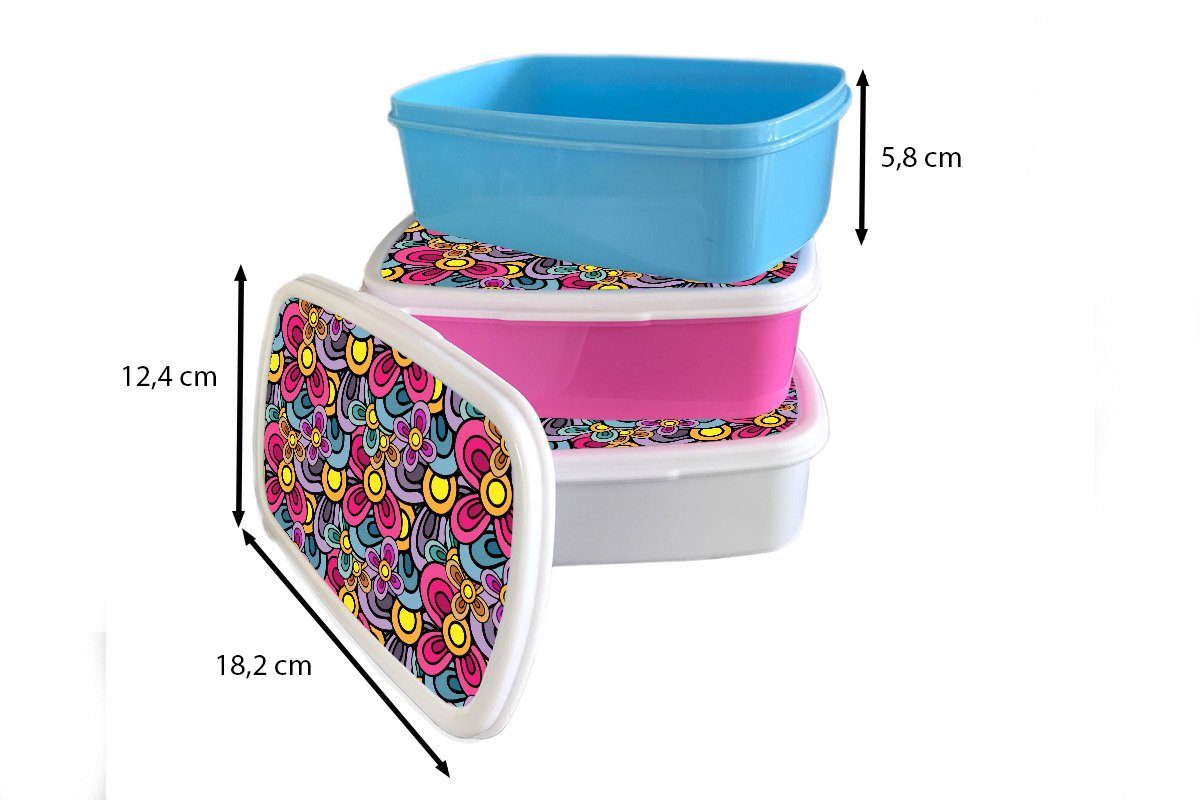 Snackbox, (2-tlg), rosa Lila, Erwachsene, - - Hippie - MuchoWow Kunststoff, Mädchen, Blumen für Diagramm Kunststoff Brotdose Brotbox Kinder, Lunchbox