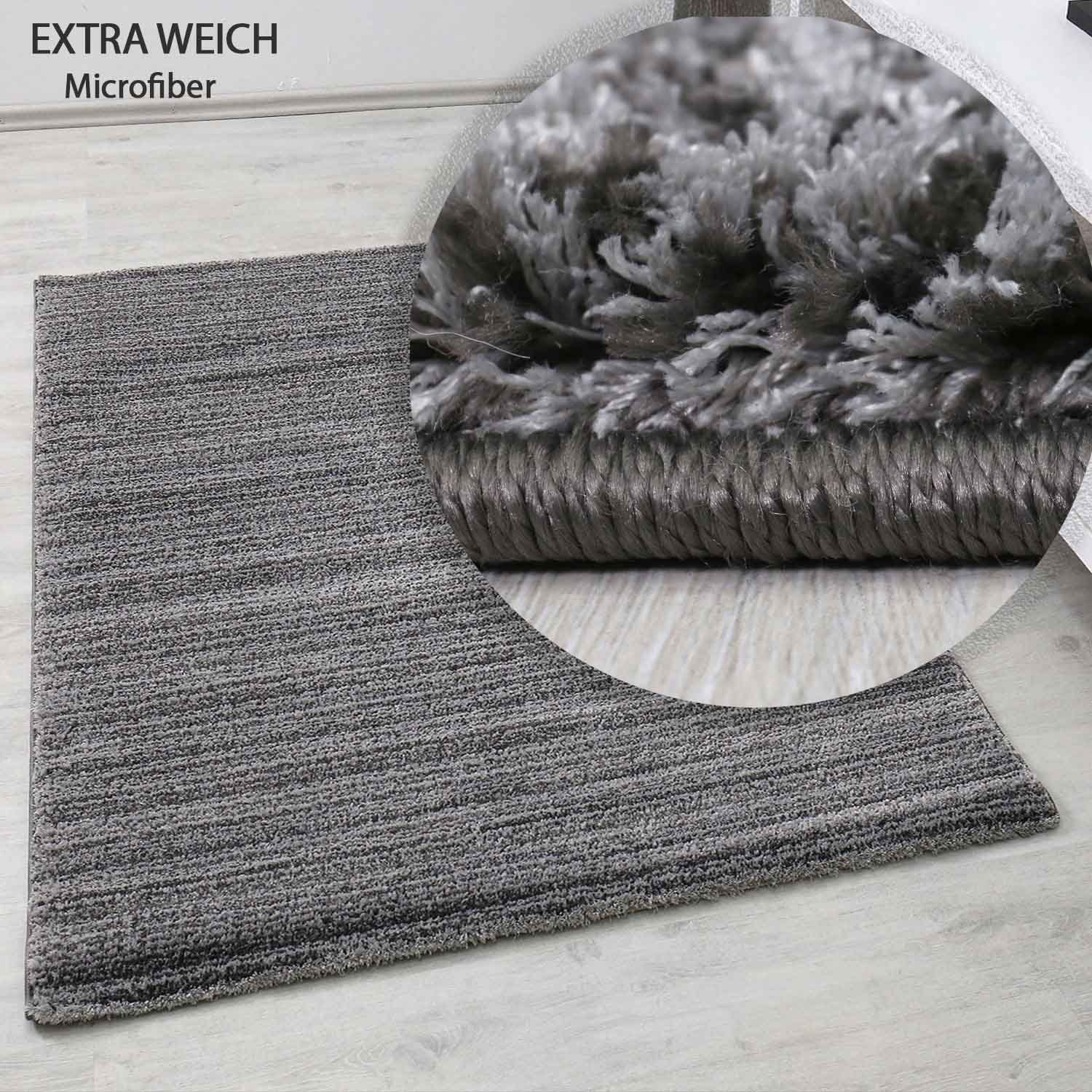 Vimoda Teppich Moderner Wohnzimmer Teppich Extra Weich Mikrofaser Anthrazit, Rechteckig, Läufer Premium Qualität Anthrazit