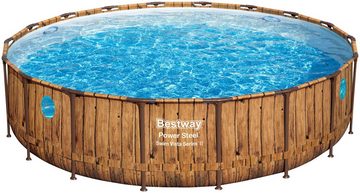 Bestway Rundpool »Power Steel™« (Komplett-Set), Frame Pool mit Filterpumpe Ø 549x122 cm, Holz-Optik (Pinie)