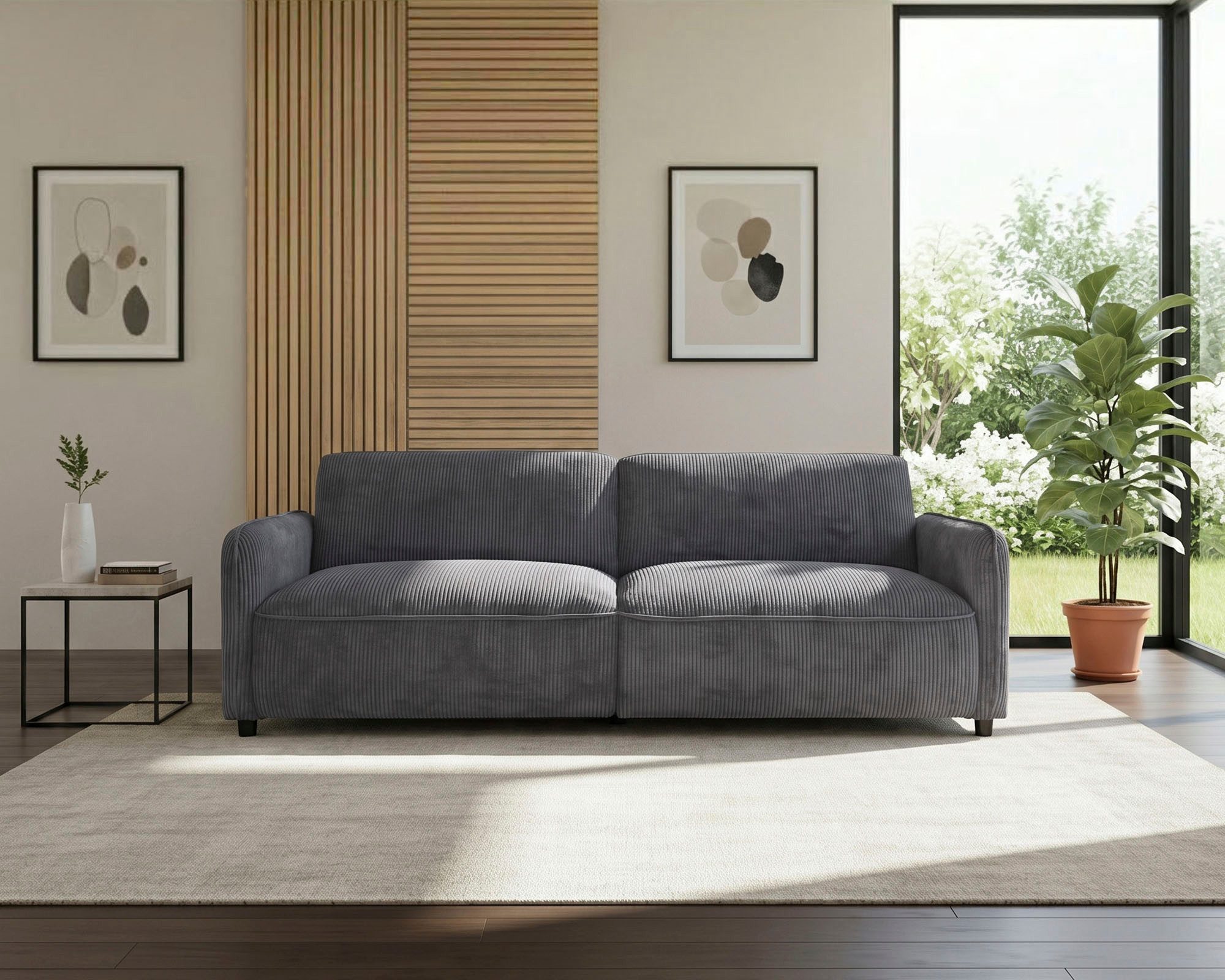 Dorel Home 3-Sitzer Allie Curved Schlafsofa 209 cm, Bettfunktion (110/190), verstellbare Rückenlehne, Cord u. Velours