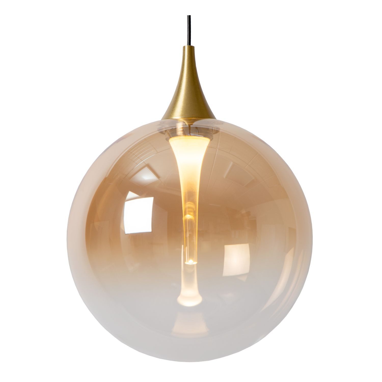Licht-Erlebnisse Pendelleuchte WERIN, LED fest integriert, Warmweiß, LED Metall Rauchglas H: max. 206 cm Schwarz Bernstein Kugelschirm