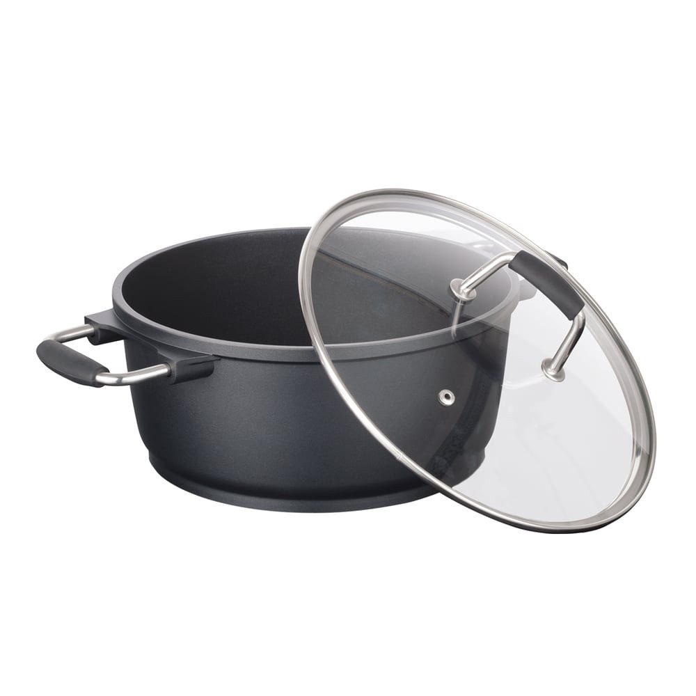 Bratoni Kochtopf inkl. Glasdeckel 4,5l antihaftbeschichtet kratzfest, Aluguss-Kochtopf 24 cm