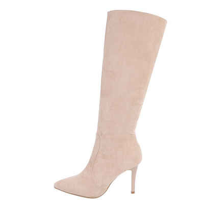 Ital-Design Damen Abendschuhe Elegant High-Heel-Stiefel Pfennig-/Stilettoabsatz High-Heel Stiefel in Beige