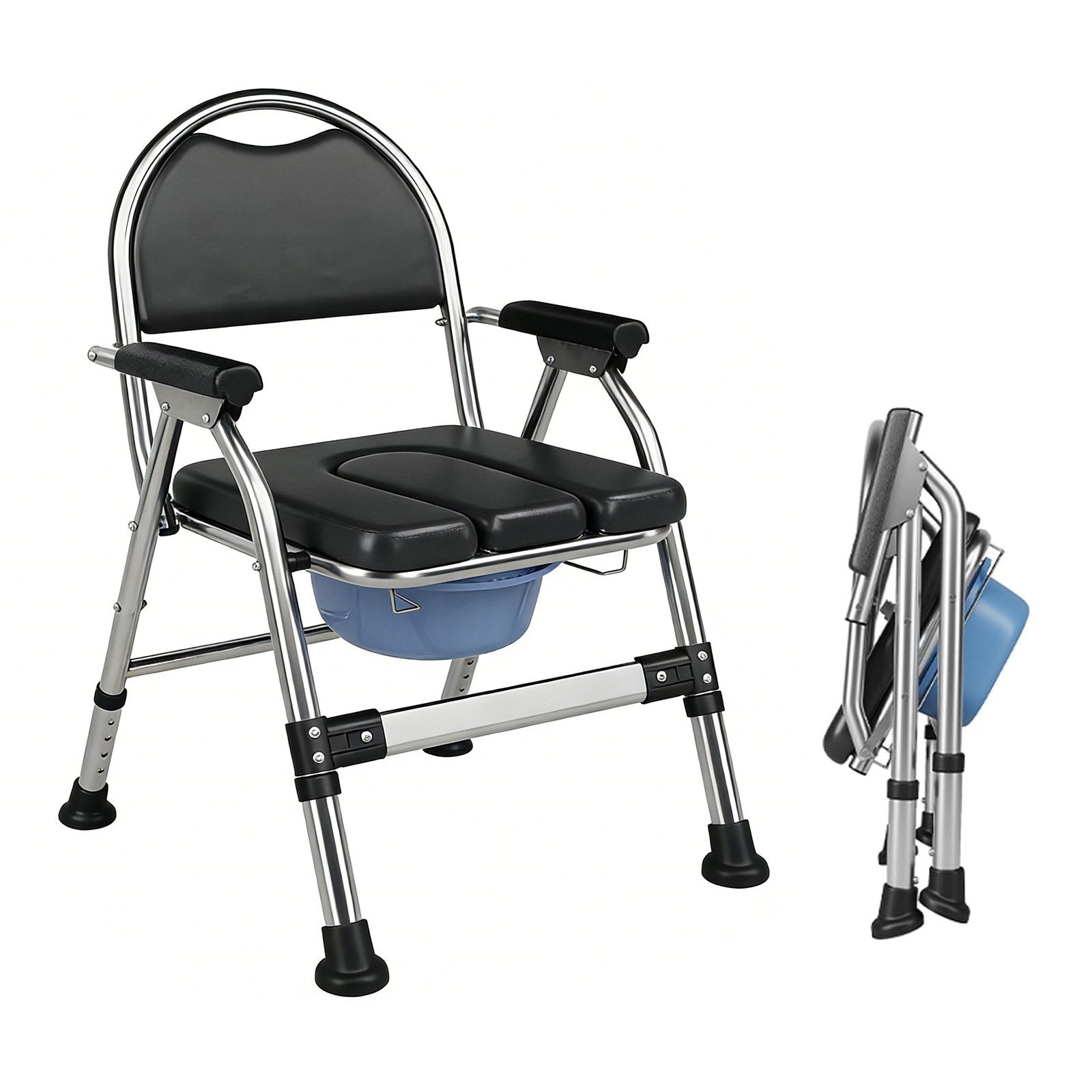 TWSOUL Toiletten-Stuhl Toilettenstuhl für Senioren – Höhenverstellbarer WC- & Duschstuhl, klappbar, mit gepolsterter Sitzfläche & Toiletteneimer, bis 200 kg