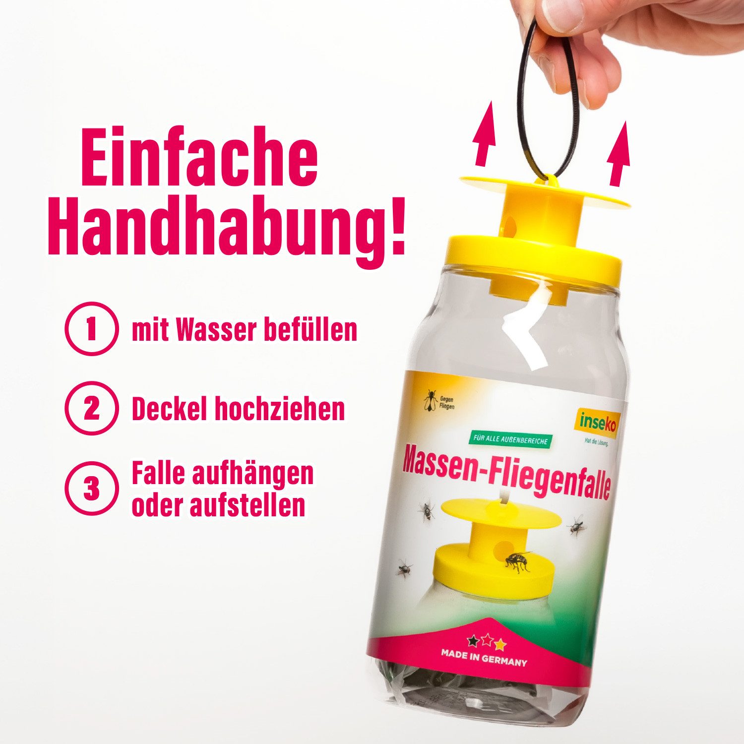 Inseko Insektenfalle 1x inseko Massen-Fliegenfalle I Biologische Fliegenfalle mit Lockstoff, für alle Außenbereiche