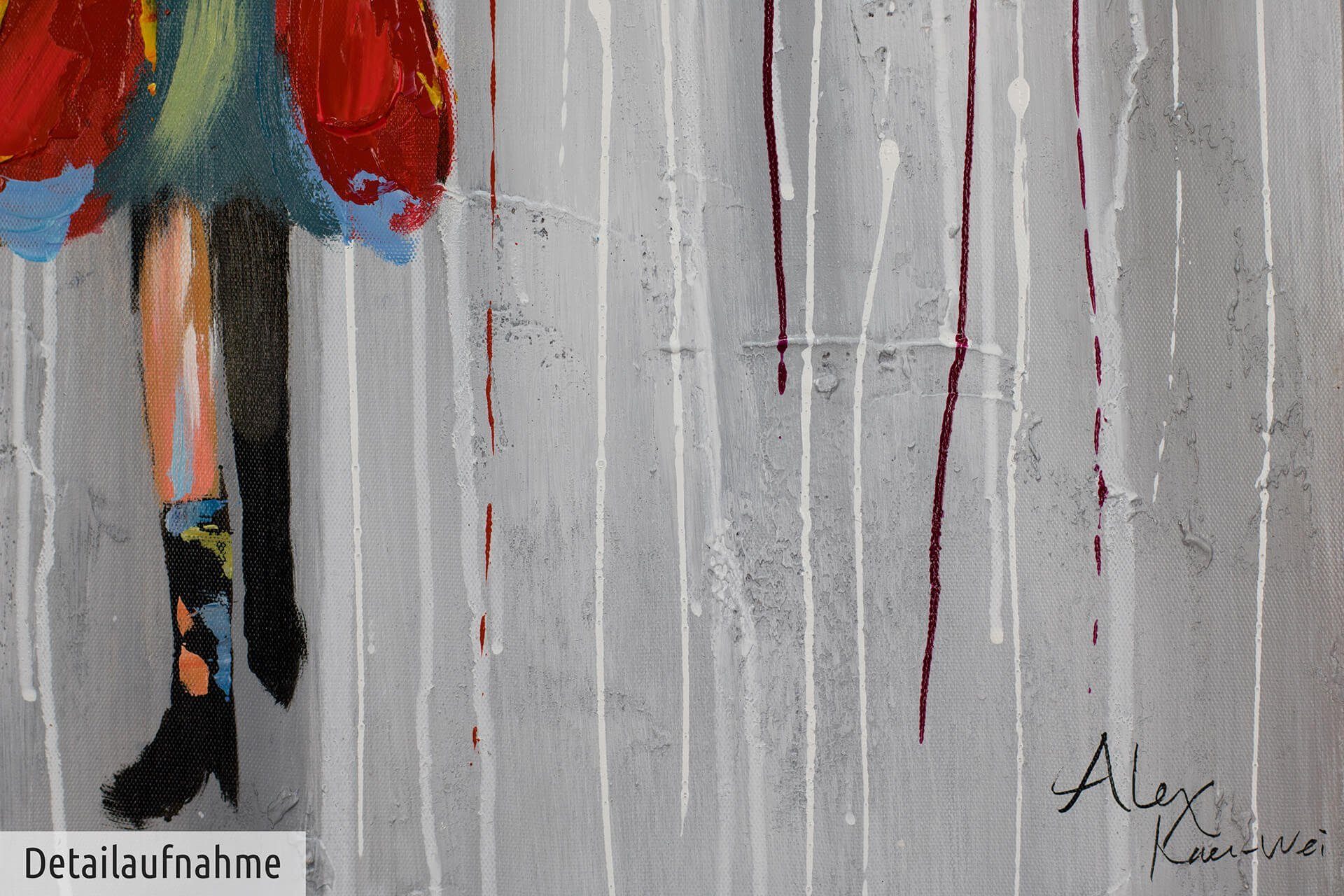 100% HANDGEMALT Alice im Regen Wohnzimmer Wandbild Leinwandbild Gemälde cm, 60x60 KUNSTLOFT