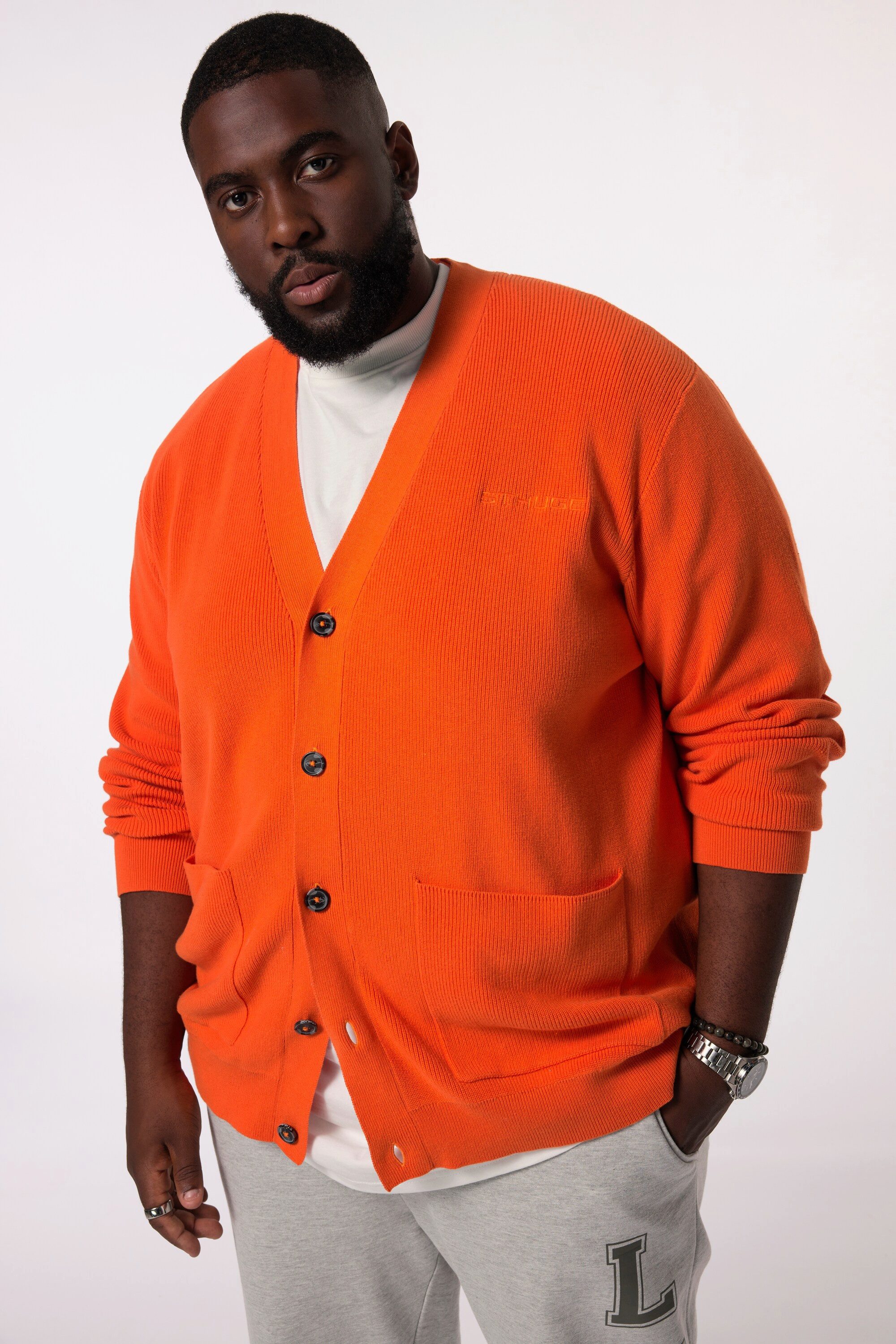 STHUGE Poloshirt STHUGE Strickjacke V-Ausschnitt bis 8 XL