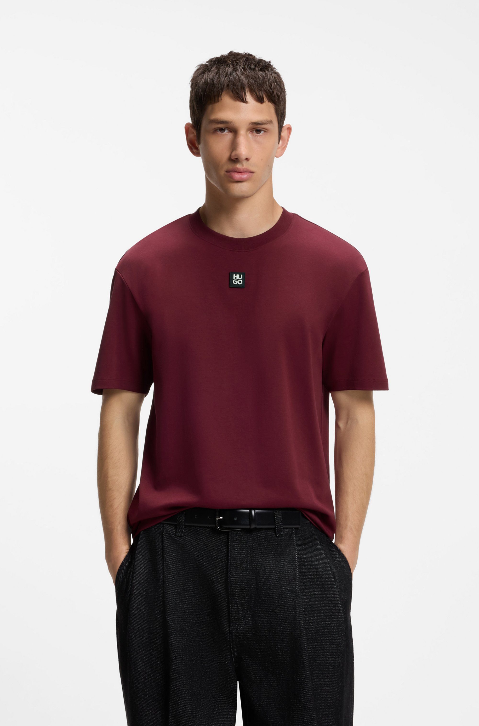 HUGO T-Shirt Dalile Metal Logo Regular Fit, Premium Interlock Cotton
