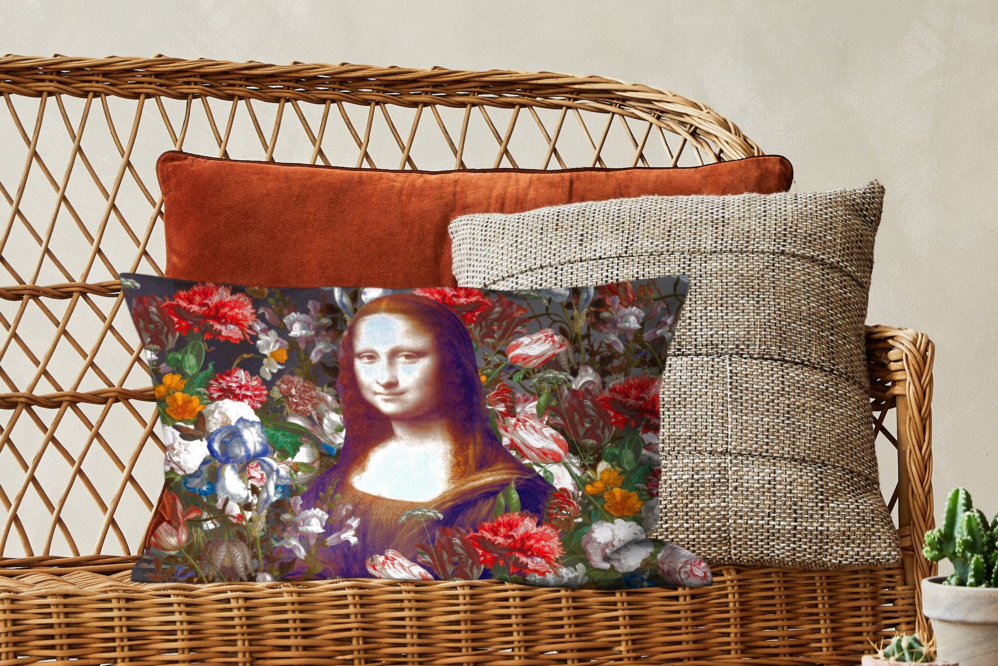 da Dekokissen Dekoration, Vinci Blumen, - mit Schlafzimmer Wohzimmer MuchoWow Dekokissen - Mona Zierkissen, Füllung, Lisa Leonardo