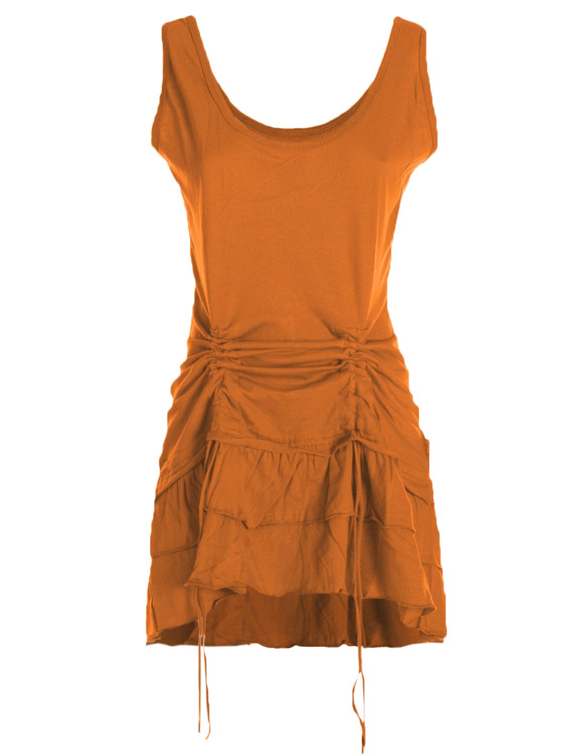 Vishes Minikleid Damen Baumwolle Trägerkleid Raffung Volant Verstellbar Boho Alternative Mode, Boho, Hippie, Ethno, Festival