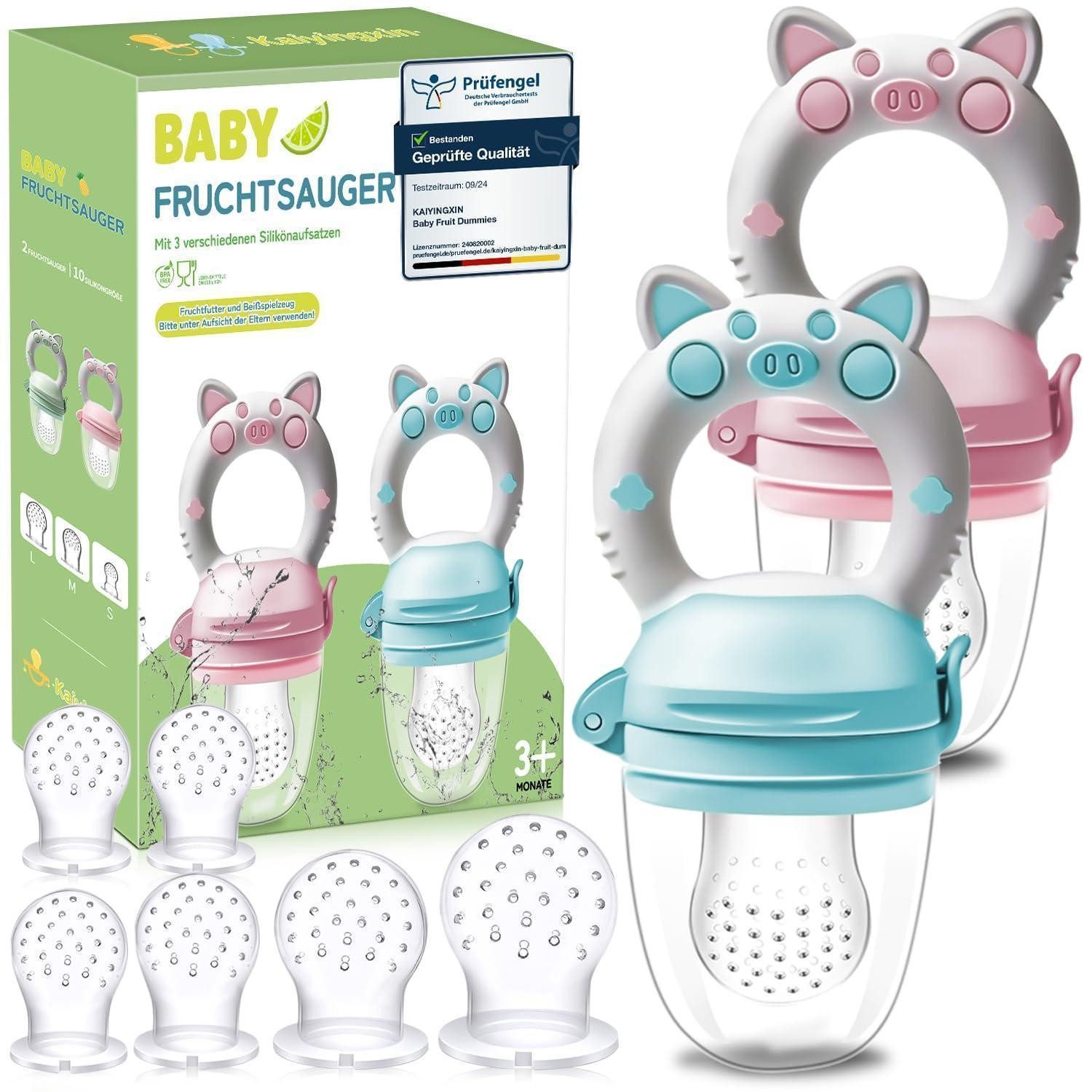 LuxusKollektion Schnuller Fruchtsauger Obstschnuller 2 Stück Silikon BPA frei Rosa Blau