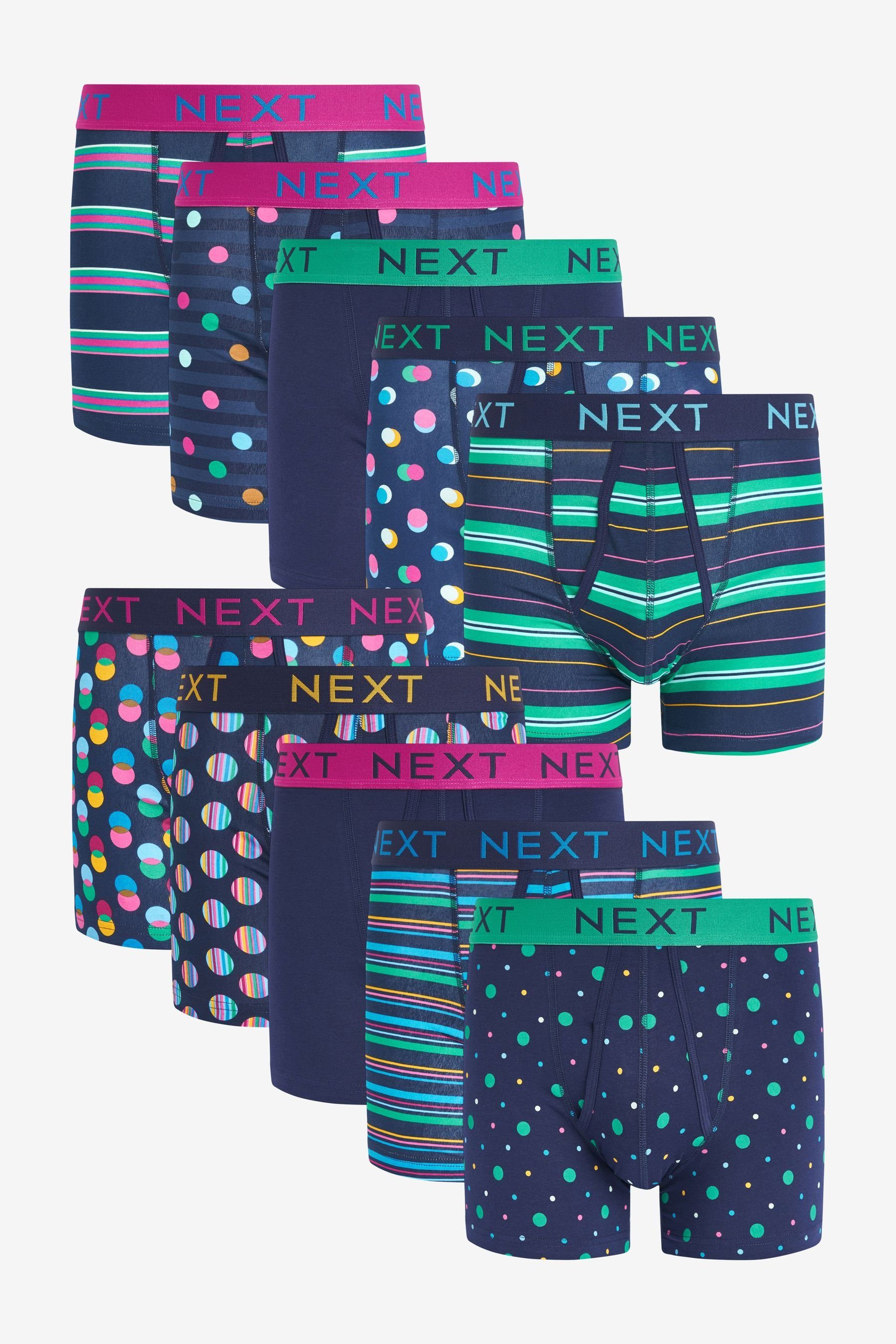 Next Boxershorts Boxershorts mit Eingriff, 10er-Pack (10-St) Navy Spot Stripe Cotton