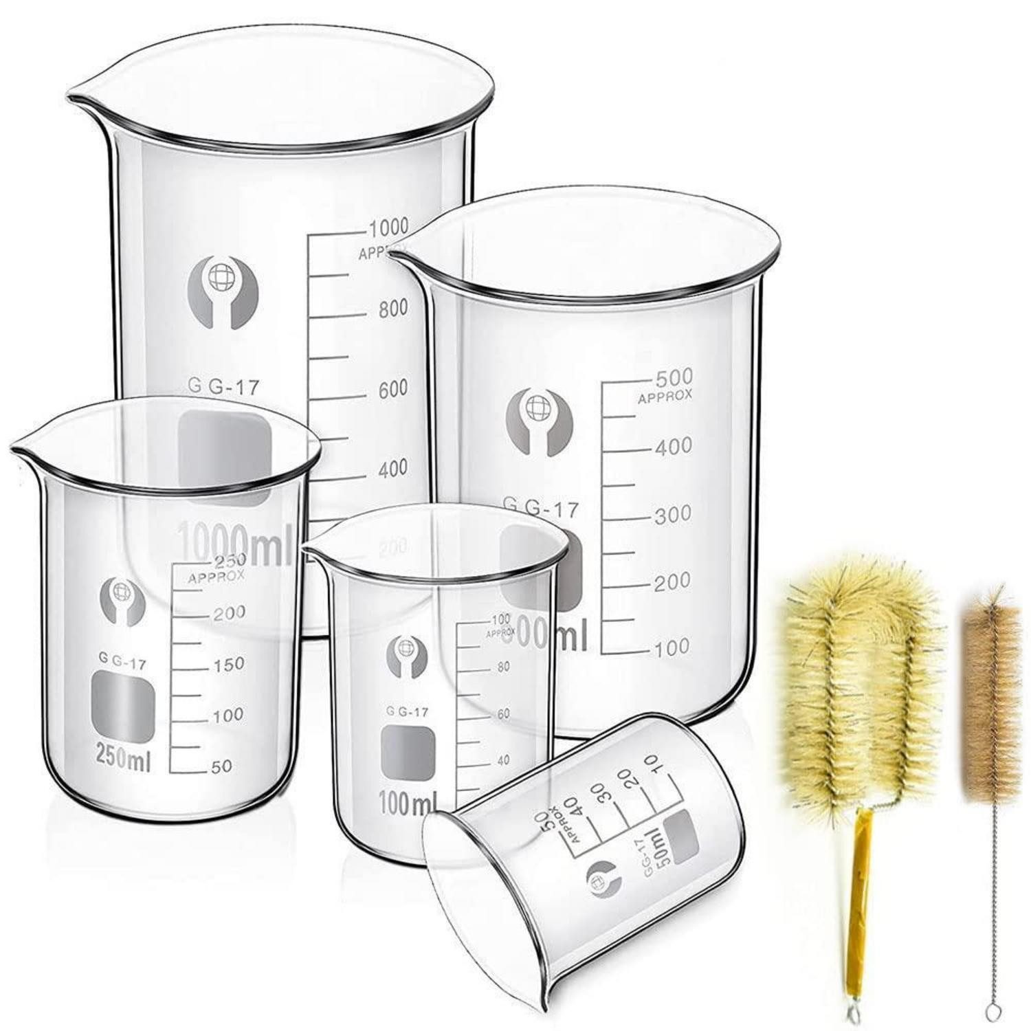 LuxusKollektion Стекло-Set Borosilikatglas Bechergläser Set 1000ml 500ml 250ml 100ml 50ml 5 Stück