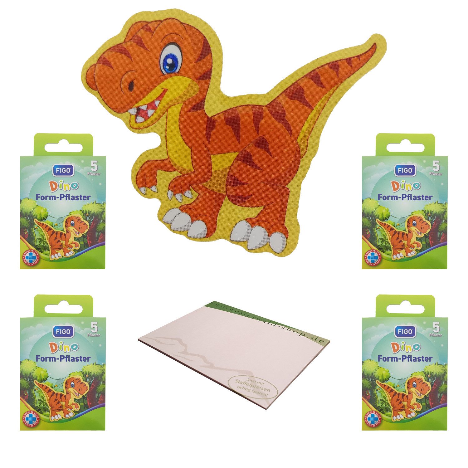 varivendo Wundpflaster varivendo Notizblock + 20 Stück FIGO Dino Form-Pflaster (Set, 20 St., Kinder Form-Pflaster), Kinderpflaster Pflaster Wundversorgung